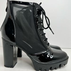 Super cute mesh and faux patten leather boots